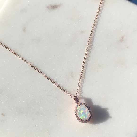 Jewelry - Sterling Silver Opal Rose Gold Necklace